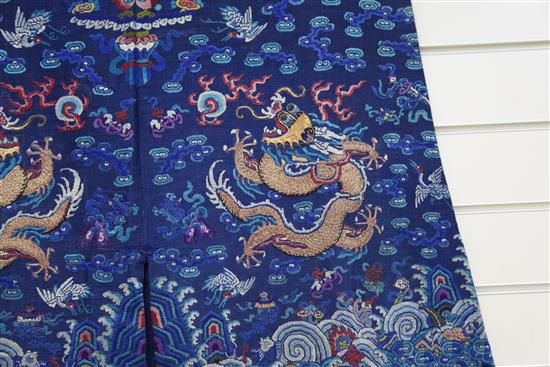 A Chinese embroidered blue silk gauze and metal thread Summer dragon robe, Jifu, 19th century,